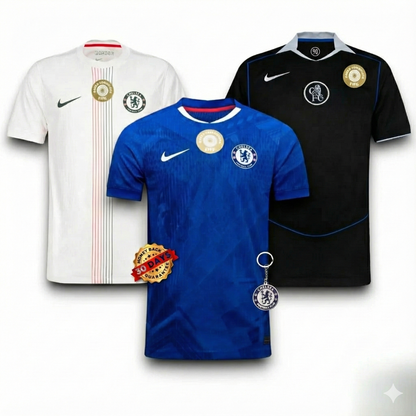 Combo Chelsea 3 Jerseys 25/26 for $129.90 World Champion Patch